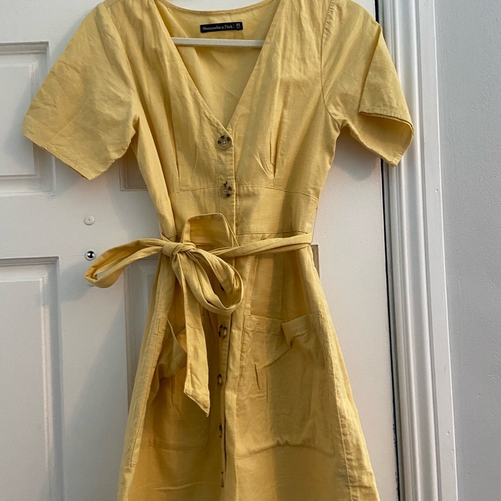 Abercrombie & Fitch Yellow Button-Front Mini Dress